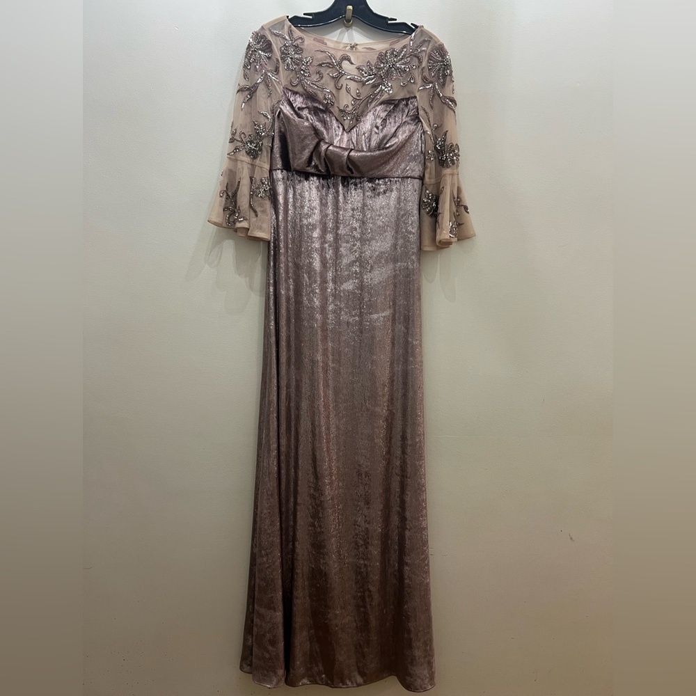Embellished Taupe Velvet Evening Gown - Picture 6 of 11